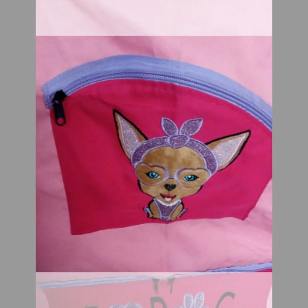 Pink Chihuahua Dog Apron Adult Multi Zipper Pocket Housework (A16)